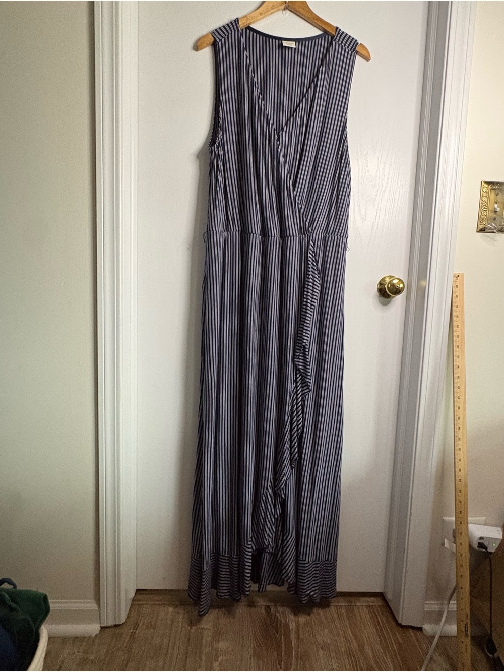 Soma Sz 2X Sleeveless Striped Faux Wrap Long Maxi Dress Pockets Coastal Resort